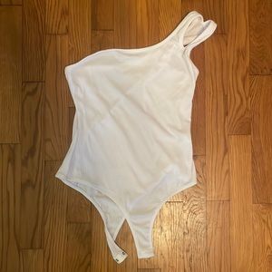white one shoulder body suit